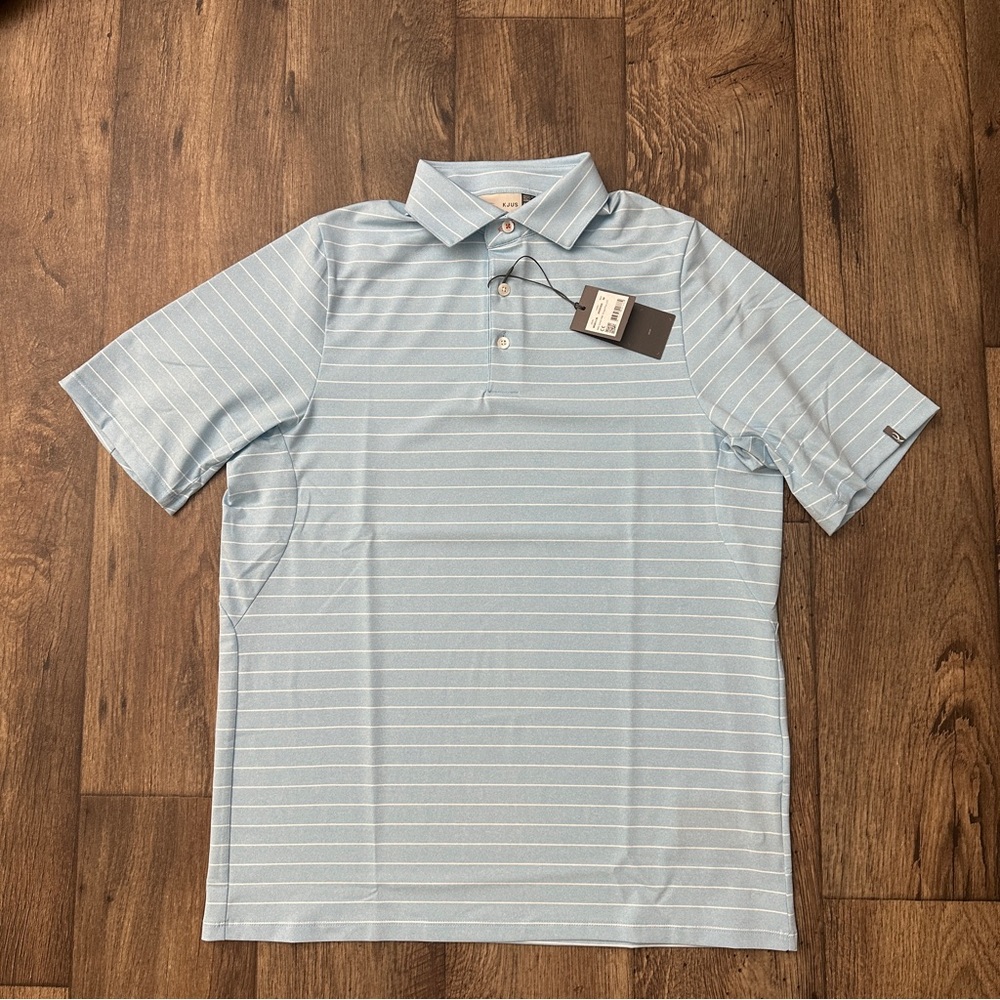 Kjus UPF 50+ Protection Polo Shirt Men’s Size 48/S Stripe Blue White